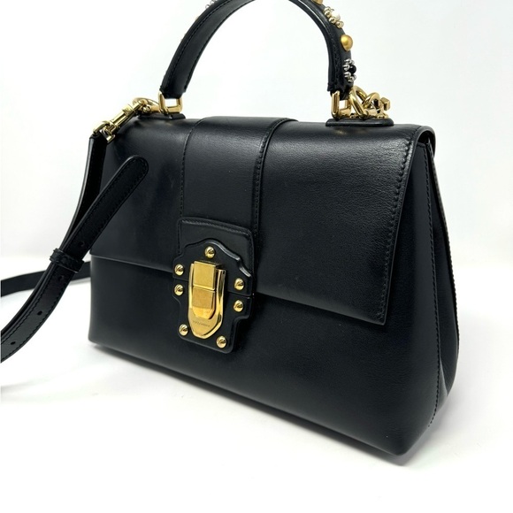 Dolce & Gabbana Lucia Black Leather Satchel – Studded Handle, Crossbody - Picture 2 of 15
